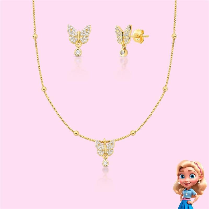 CONJUNTO INFANTIL BORBOLETINHA BANHADO OURO - CRISTAL
