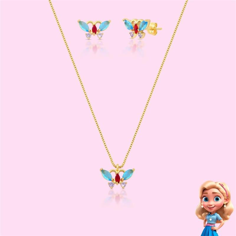 CONJUNTO INFANTIL BORBOLETINHA BANHADO OURO - COLORIDO