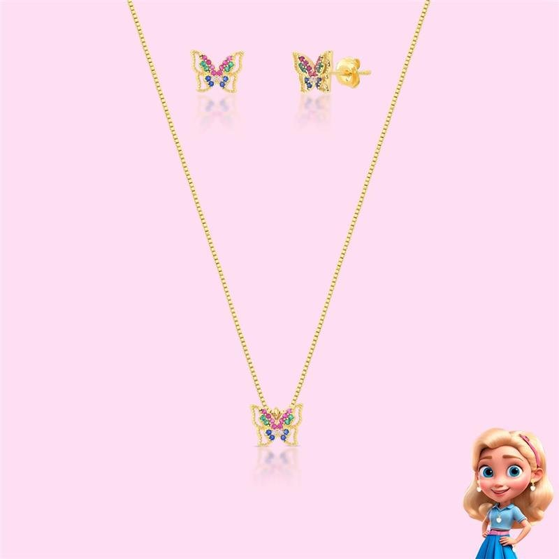 CONJUNTO INFANTIL BORBOLETINHA BANHADO OURO - COLORIDO