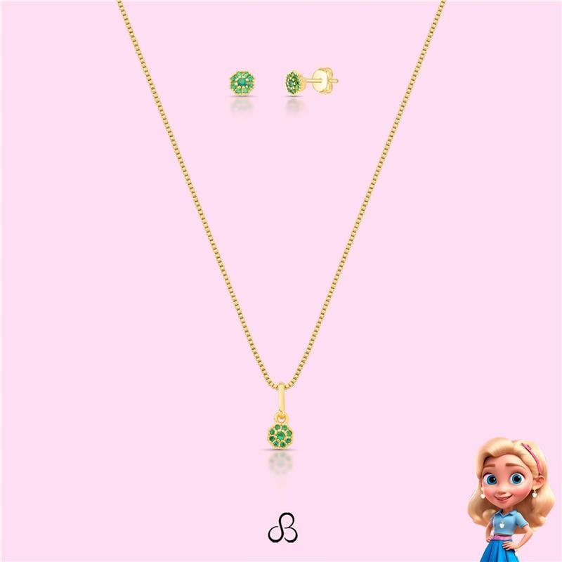 CONJUNTO INFANTIL CRAVEJADO BANHADO OURO - VERDE