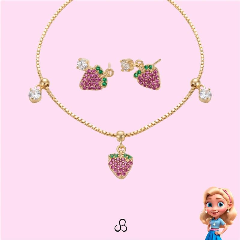 CONJUNTO INFANTIL MORANGUINHO BANHADO OURO - COLORIDO