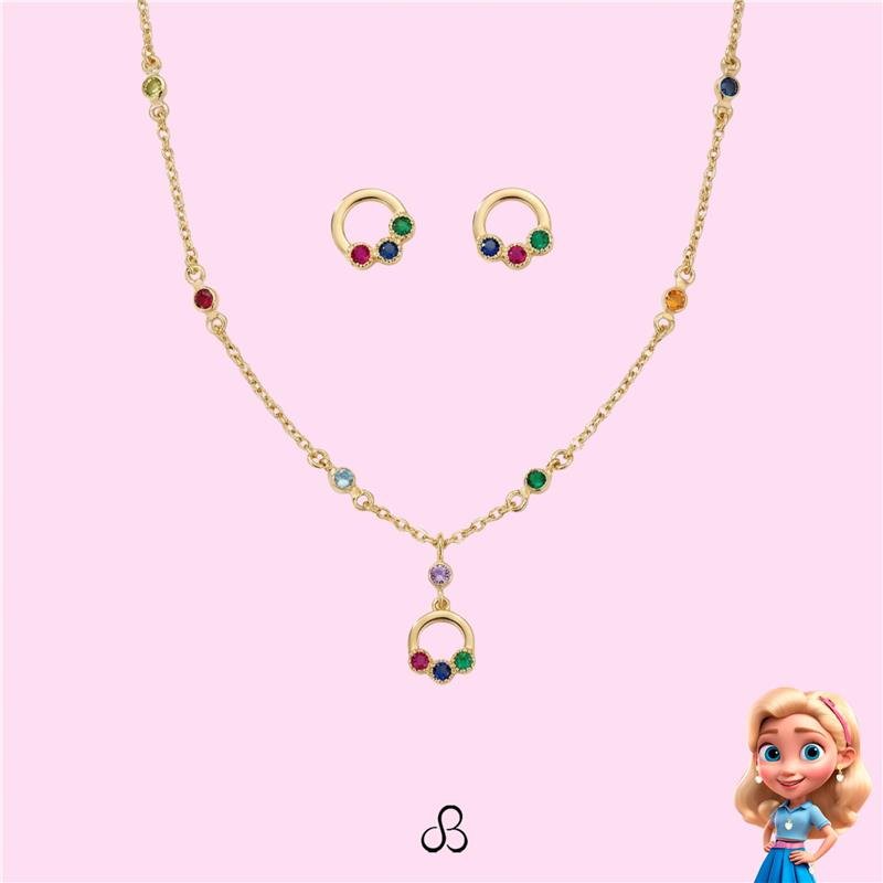 CONJUNTO INFANTIL CRAVEJADO BANHADO OURO - COLORIDO