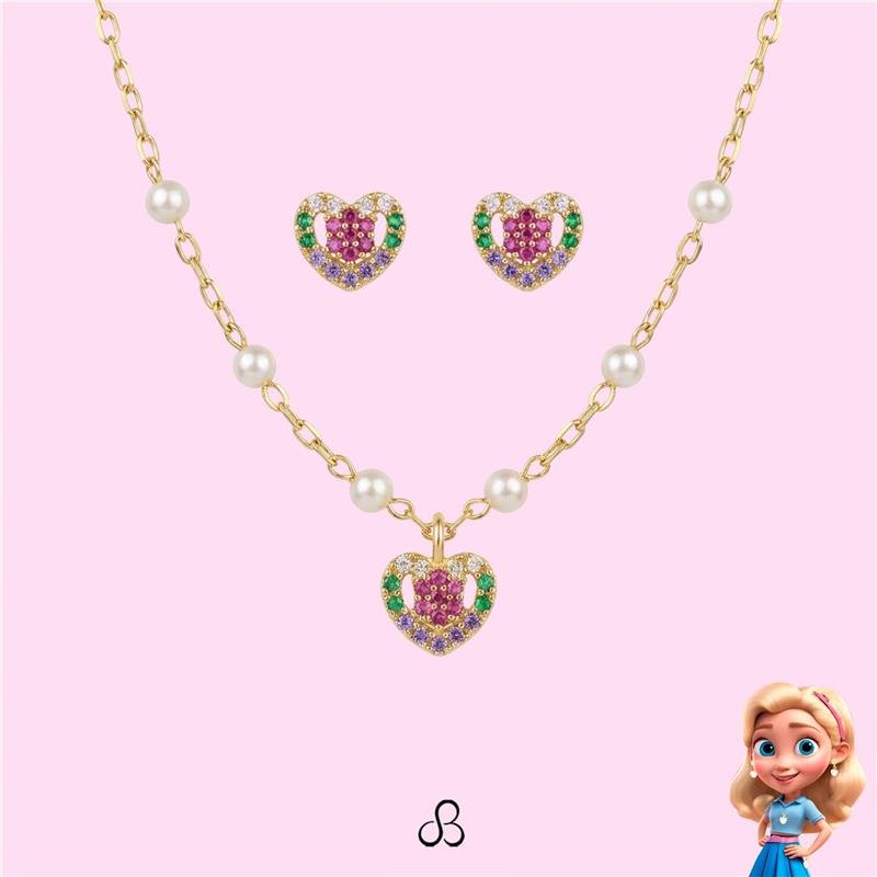 CONJUNTO INFANTIL CORAÇÃOZINHO BANHADO OURO - COLORIDO