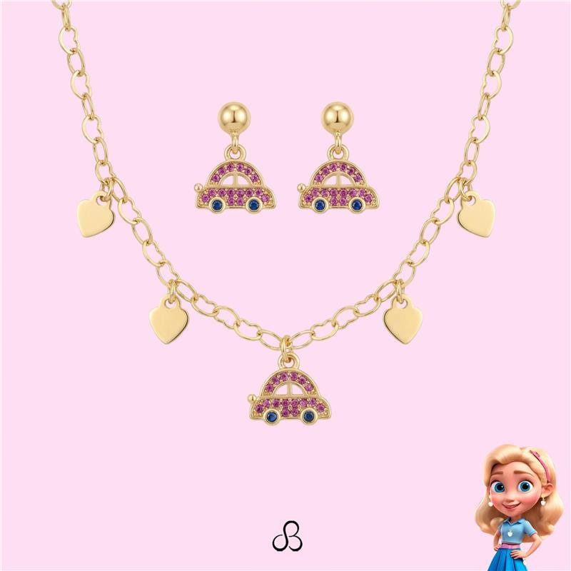 CONJUNTO INFANTIL CARRO BANHADO OURO - ROSA