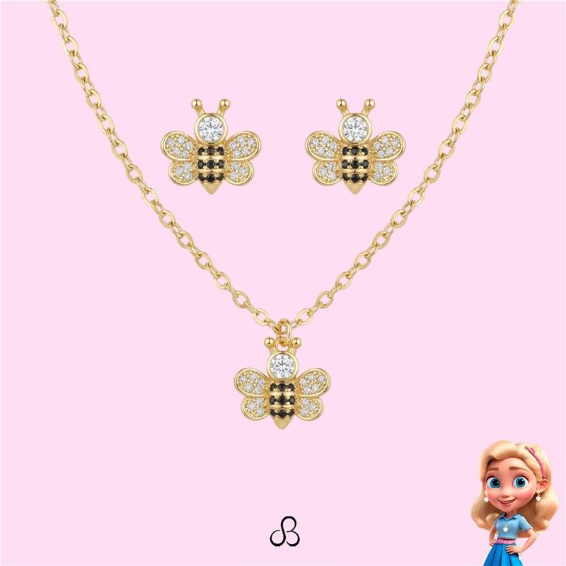 CONJUNTO INFANTIL ABELHA BANHADO OURO - CRISTAL E PRETO