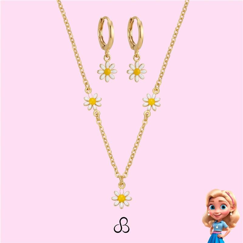 CONJUNTO INFANTIL MARGARIDAS BANHADO OURO - AMARELO/BRANCO