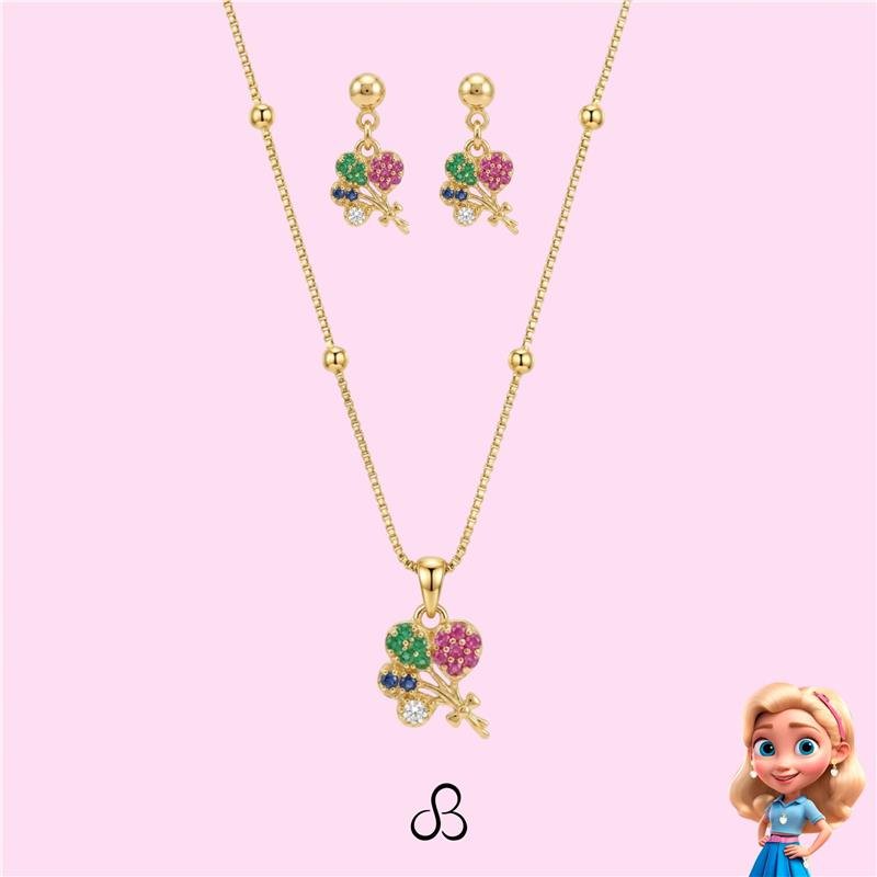 CONJUNTO INFANTIL BALÕES BANHADO OURO - COLORIDO