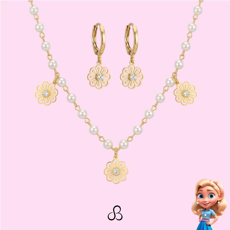 CONJUNTO INFANTIL FLORES BANHADO OURO - CRISTAL