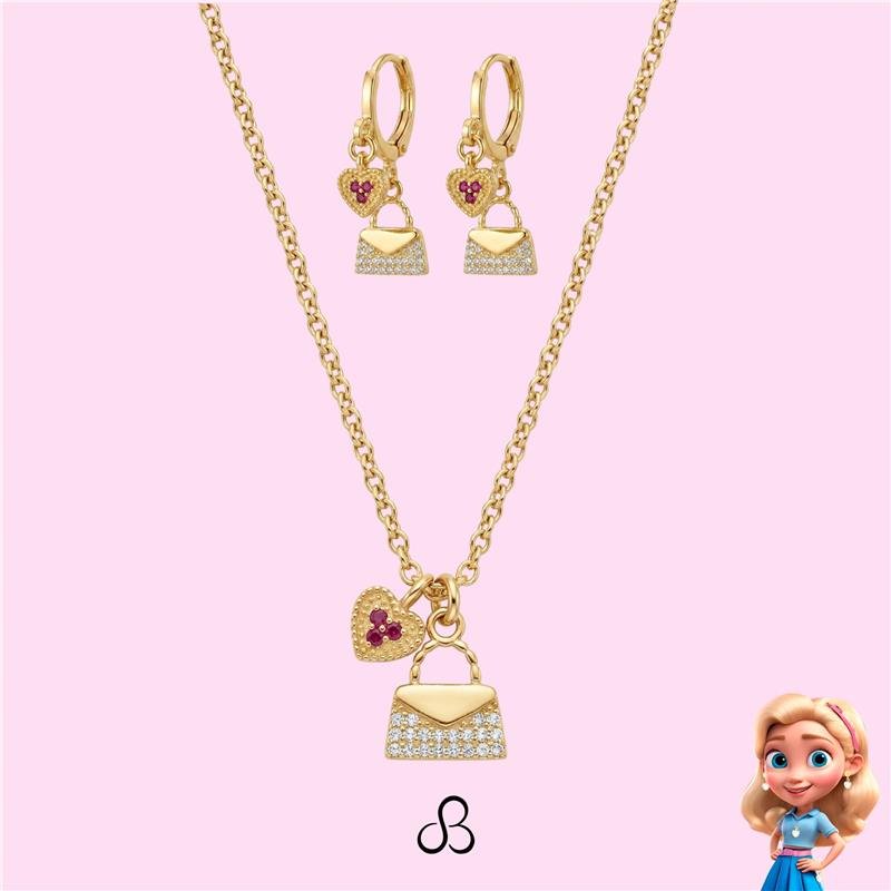 CONJUNTO INFANTIL BOLSA BANHADO OURO - ROSA/CRISTAL