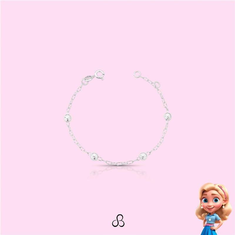 PULSEIRA BOLINHAS INFANTIL PRATA 925 - .