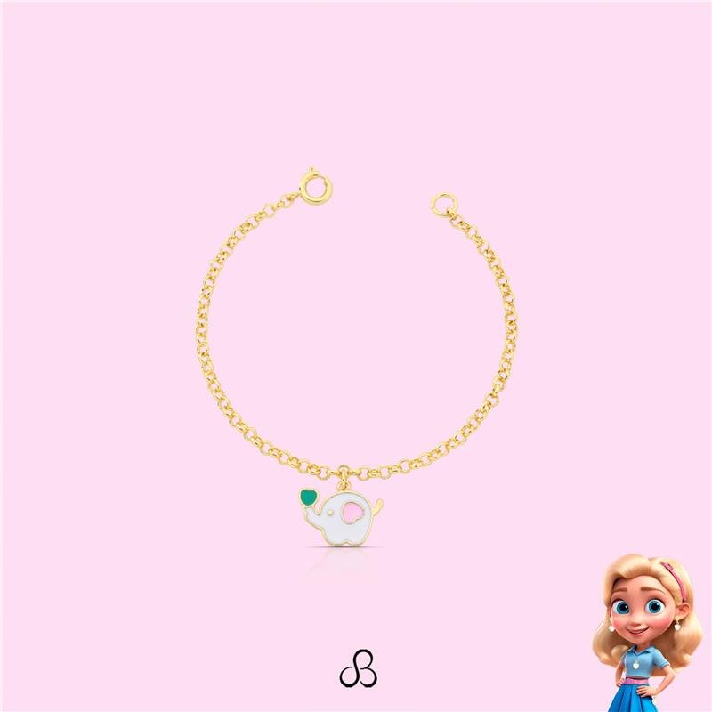 PULSEIRA INFANTIL ELEFANTINHO BANHADO OURO - BRANCO LEITOSO
