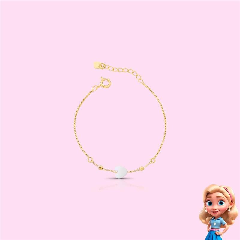PULSEIRA INFANTIL CORAÇÃO MADRE PÉROLA BANHADO OURO - .
