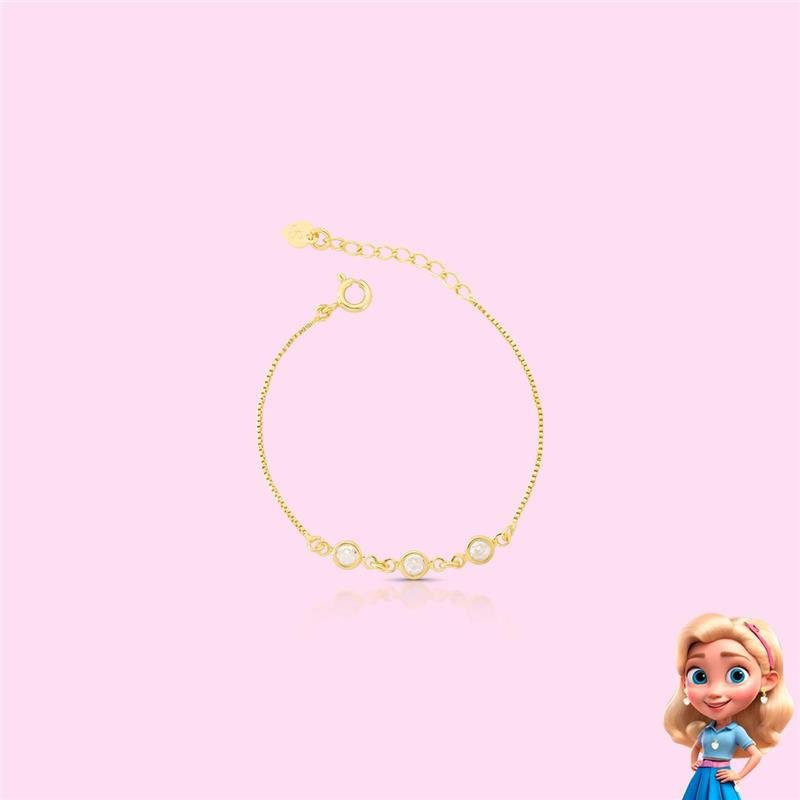 PULSEIRA INFANTIL PONTOS DE LUZ BANHADO OURO - CRISTAL