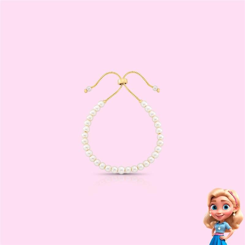 PULSEIRA INFANTIL SHAMBALA MINI PÉROLAS BANHADO OURO - .