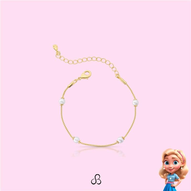 PULSEIRA INFANTIL PÉROLAS BANHADO OURO - .