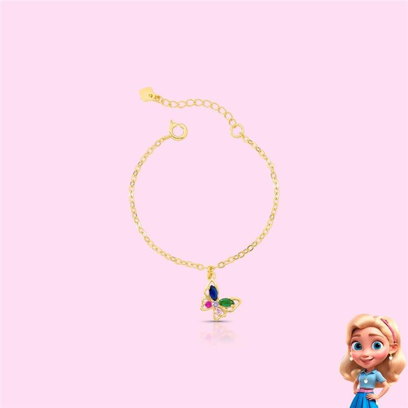 PULSEIRA INFANTIL BORBOLETA BANHADO OURO - COLORIDO