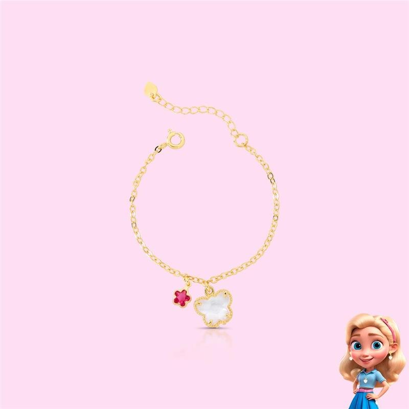 PULSEIRA INFANTIL BORBOLETA BANHADO OURO - ROSA/CRISTAL