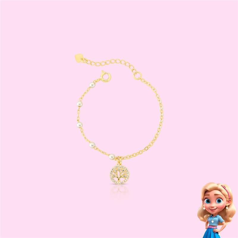 PULSEIRA INFANTIL ÁRVORE DA VIDA BANHADO OURO - CRISTAL