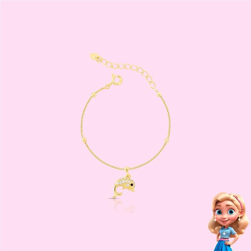 PULSEIRA INFANTIL GOLFINHO CRAVEJADO BANHADO OURO - CRISTAL