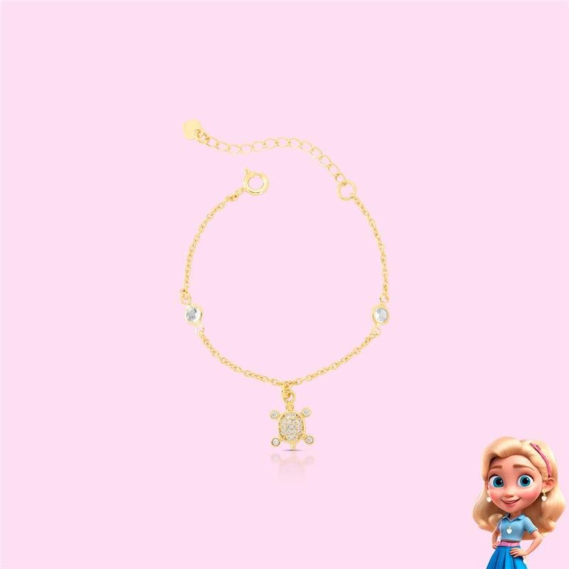 PULSEIRA INFANTIL TARTARUGA CRAVEJADA BANHADO OURO - CRISTAL