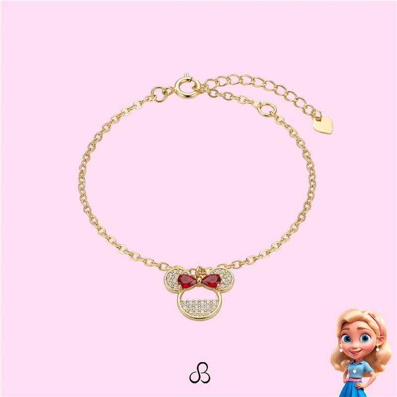 PULSEIRA INFANTIL CRAVEJADA BANHADO OURO - CRISTAL E VERMELHO