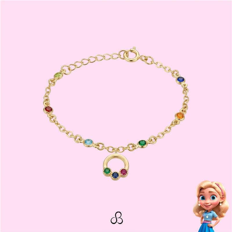 PULSEIRA INFANTIL CRAVEJADA BANHADO OURO - COLORIDO
