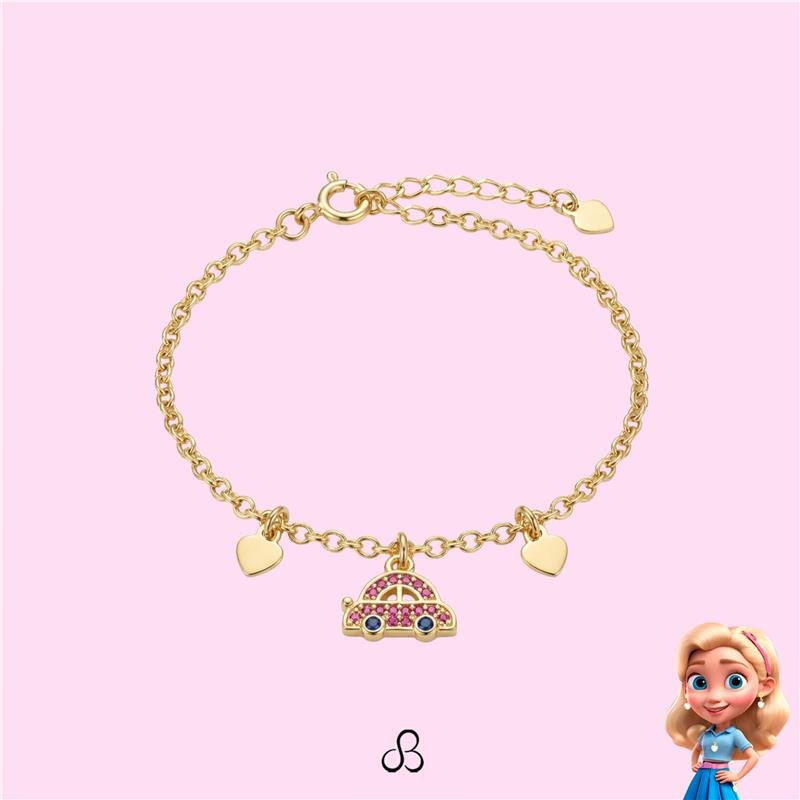 PULSEIRA INFANTIL CARRO BANHADO OURO - ROSA