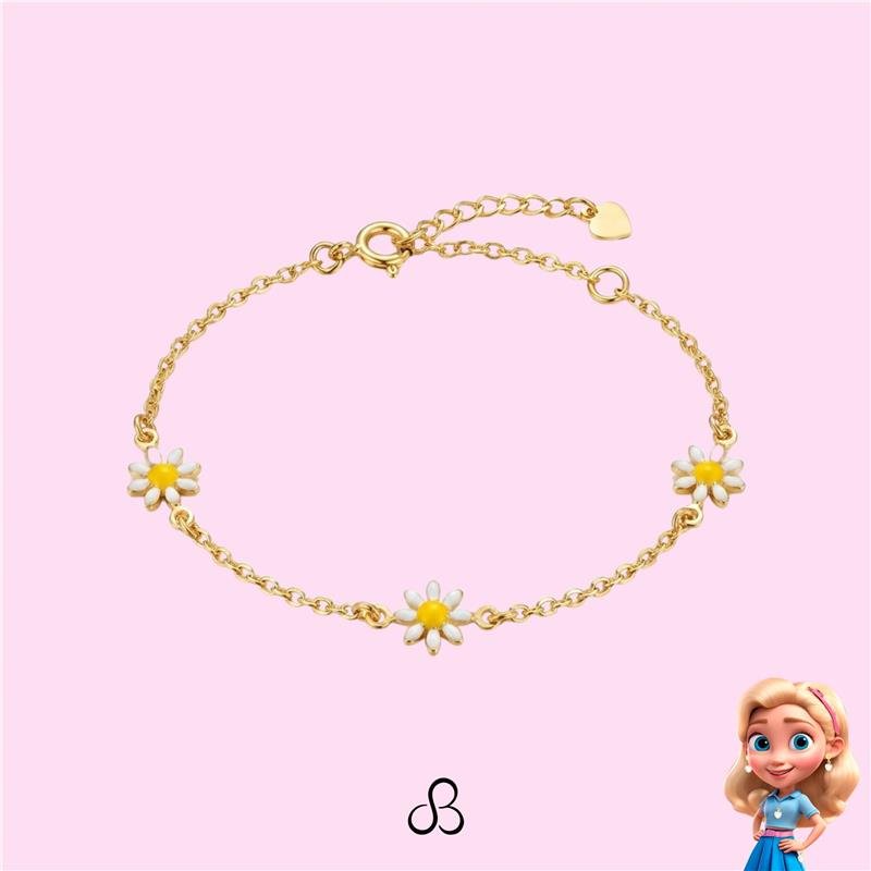 PULSEIRA INFANTIL MARGARIDAS BANHADO OURO - BRANCO E AMARELO