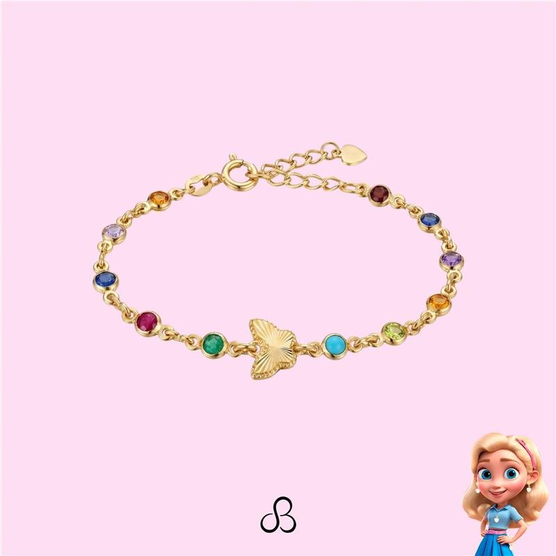 PULSEIRA INFANTIL BORBOLETA BANHADO OURO - COLORIDO