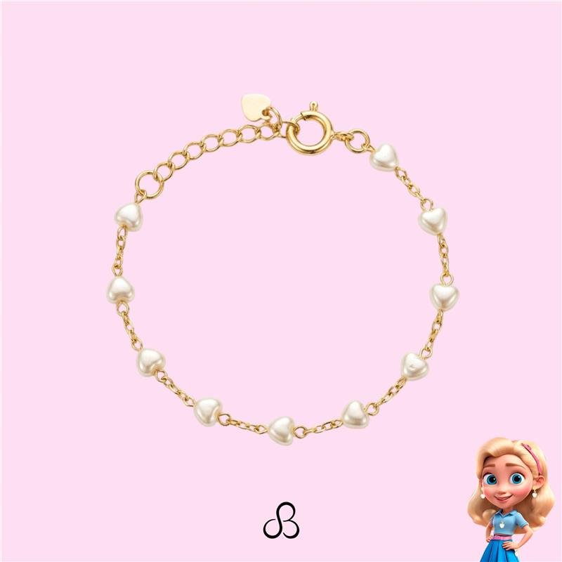PULSEIRA INFANTIL MINI CORAÇÕES BANHADO OURO - .