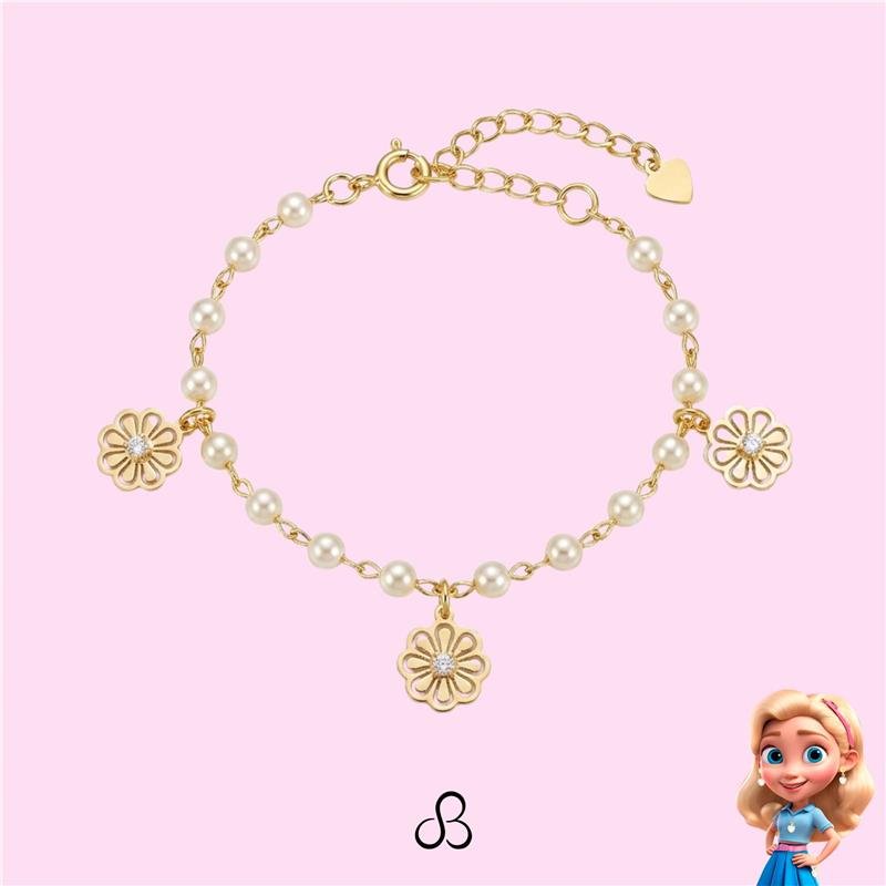 PULSEIRA INFANTIL FLORES BANHADO OURO - CRISTAL