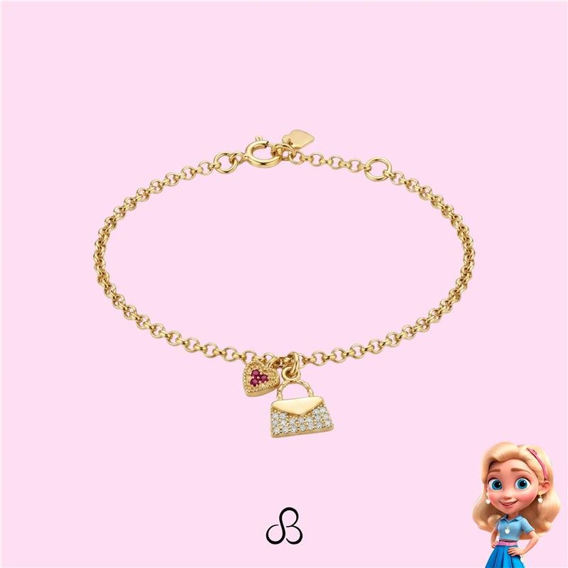 PULSEIRA INFANTIL BOLSINHA BANHADO OURO - ROSA/CRISTAL