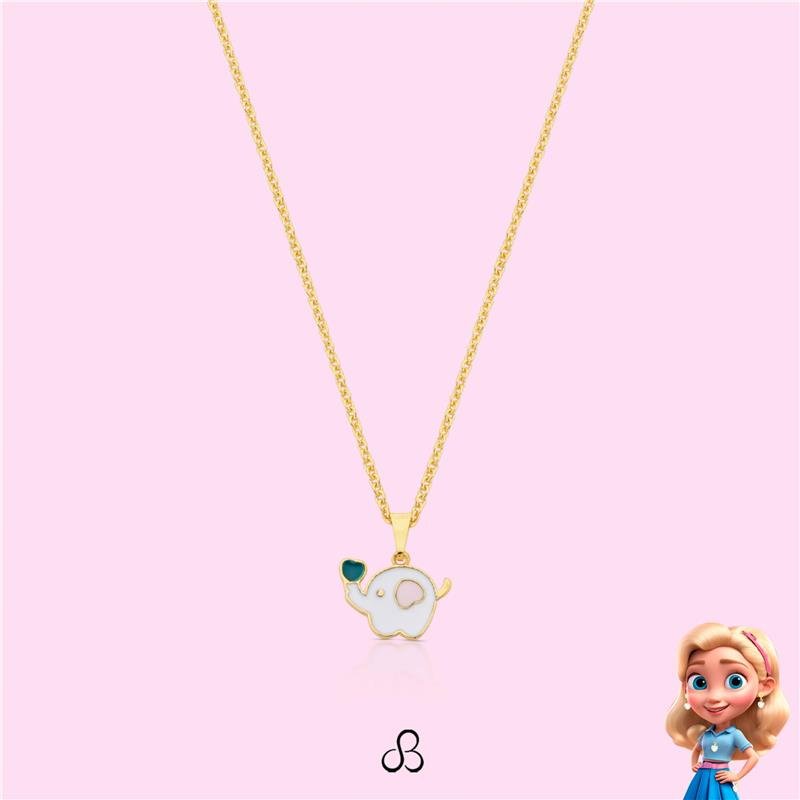 COLAR INFANTIL ELEFANTINHO BANHADO OURO - BRANCO LEITOSO