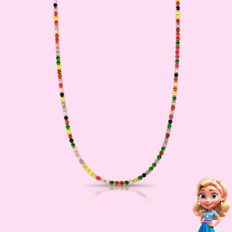 COLAR RIVIERA 2MM INFANTIL BANHADO OURO - COLORIDO