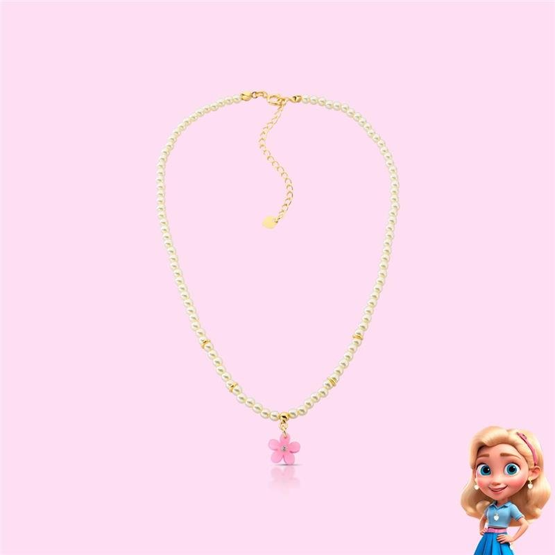 COLAR INFANTIL FLORZINHA BANHADO OURO - ROSA CLARO