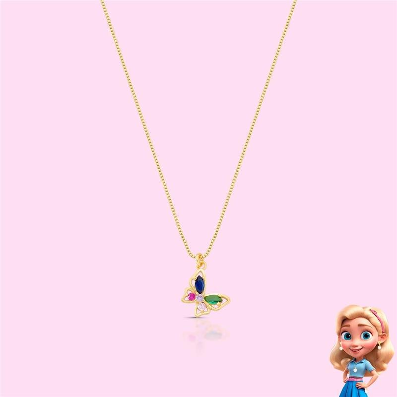 COLAR INFANTIL BORBOLETA BANHADO OURO - COLORIDO