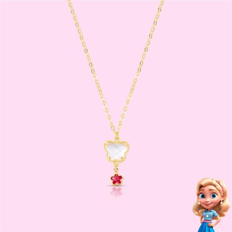 COLAR INFANTIL BORBOLETA BANHADO OURO - ROSA/CRISTAL