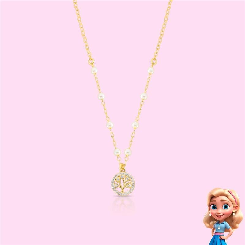 COLAR INFANTIL ÁRVORE DA VIDA BANHADO OURO - CRISTAL
