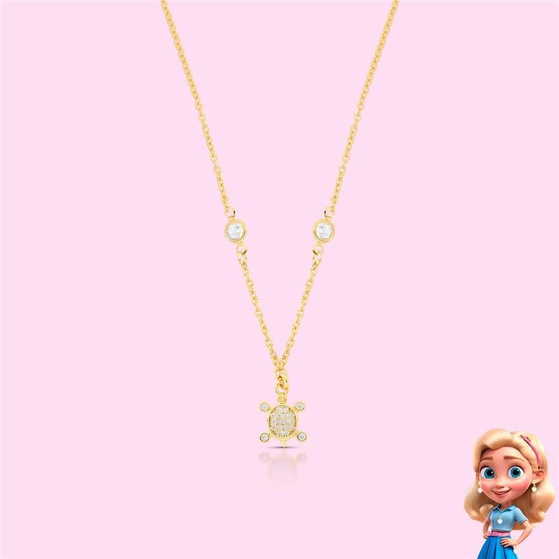 COLAR INFANTIL TARTARUGA CRAVEJADA BANHADO OURO - CRISTAL