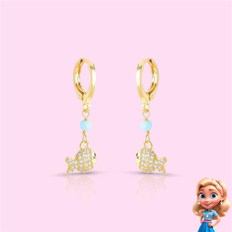 BRINCO INFANTIL PEIXINHO BANHADO OURO - AZUL/CRISTAL