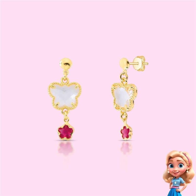 BRINCO INFANTIL BORBOLETA BANHADO OURO - ROSA/CRISTAL