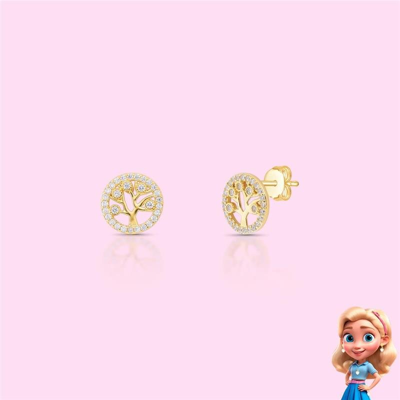 BRINCO INFANTIL ÁRVORE DA VIDA BANHADO OURO - CRISTAL