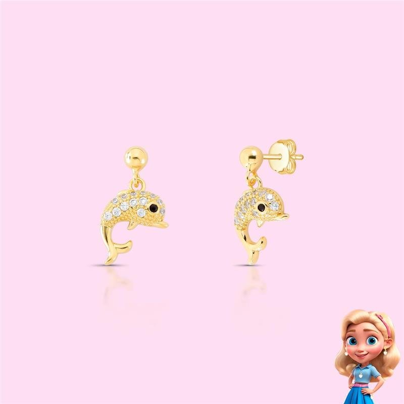 BRINCO INFANTIL GOLFINHO CRAVEJADO BANHADO OURO - CRISTAL