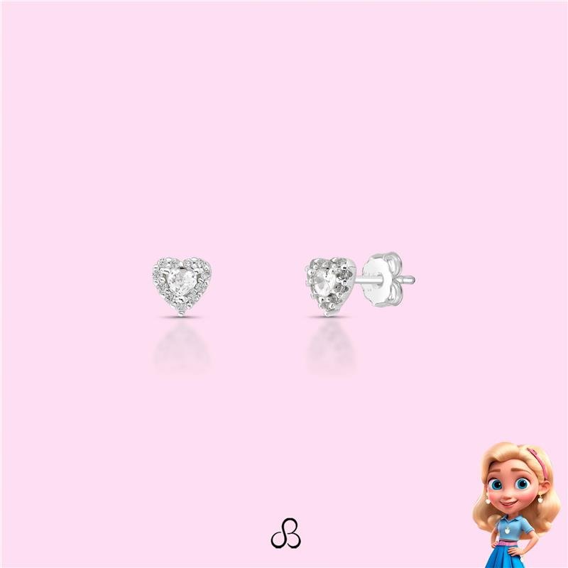 BRINCO CORAÇÃO CRAVEJADO INFANTIL PRATA 925 - CRISTAL