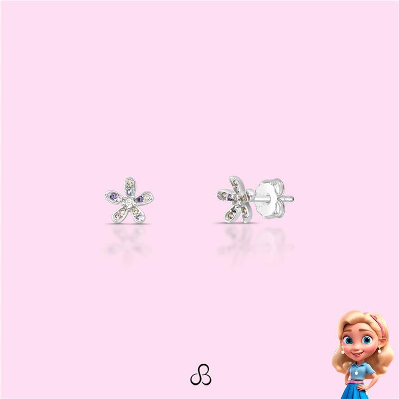 BRINCO FLOR CRAVEJADA INFANTIL PRATA 925 - CRISTAL