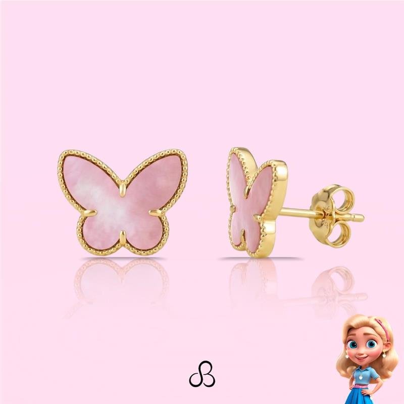 BRINCO BORBOLETA INFANTIL BANHADO OURO - ROSA
