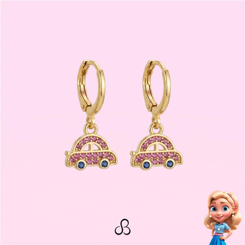 BRINCO INFANTIL FUSCA ROSA BANHADO OURO - ROSA