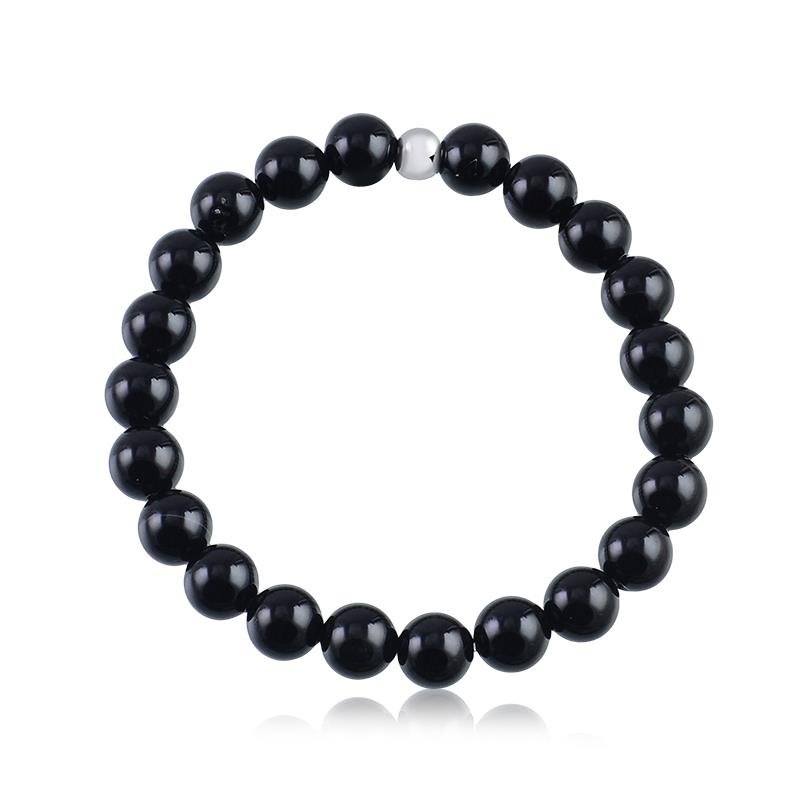 PULSEIRA MASCULINA PEDRA BANHADO RÓDIO - PRETO
