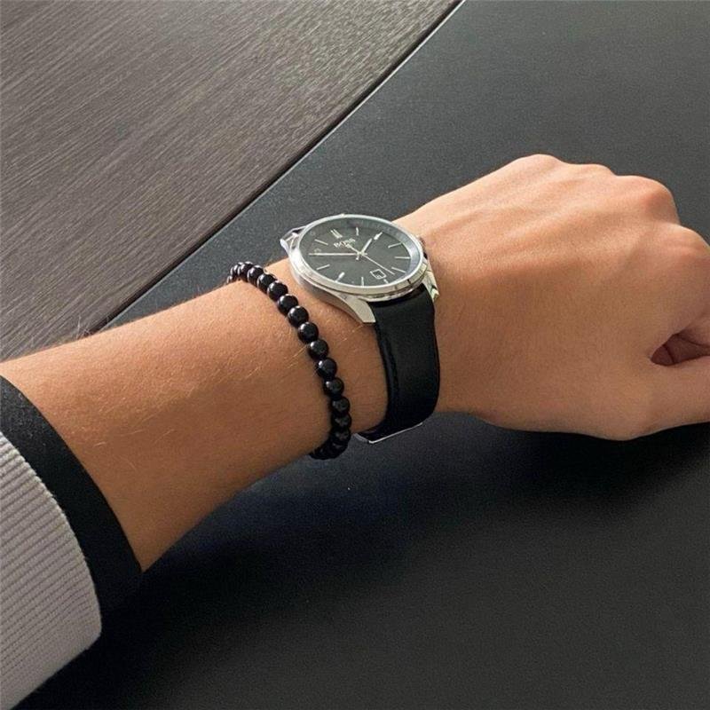 PULSEIRA MASCULINA PEDRA BANHADO RÓDIO