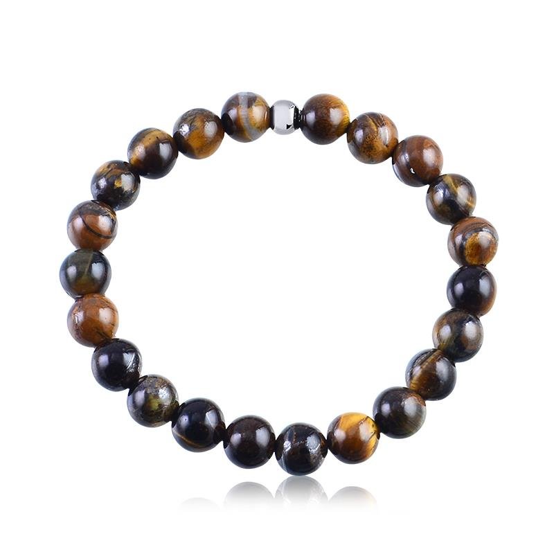 PULSEIRA MASCULINA PEDRA BANHADO RÓDIO - OLHO DE TIGRE